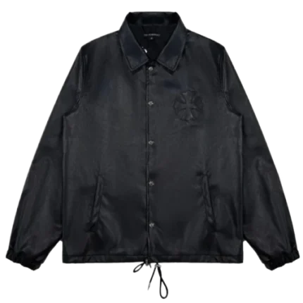 Shirt Collar Jet Black Leather Jacket | Chrome Hearts