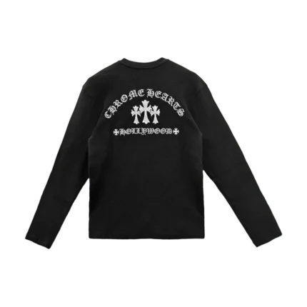 Embroidered Hollywood Chrome Heart Long Sleeve Black Shirt