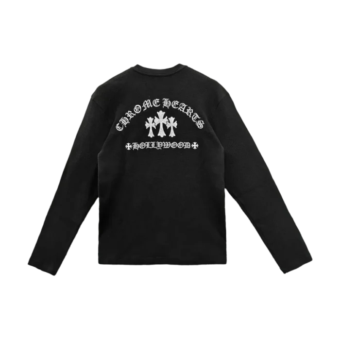 Embroidered Hollywood Chrome Heart Long Sleeve Black Shirt