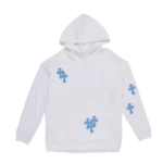 Chrome Hearts White Hoodie Blue Cross Patch