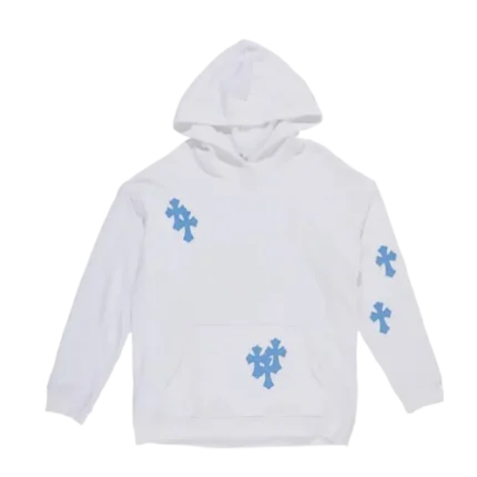 Chrome Hearts White Hoodie Blue Cross Patch