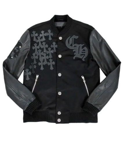 Black Letterman Varsity Jacket | Chrome Heart