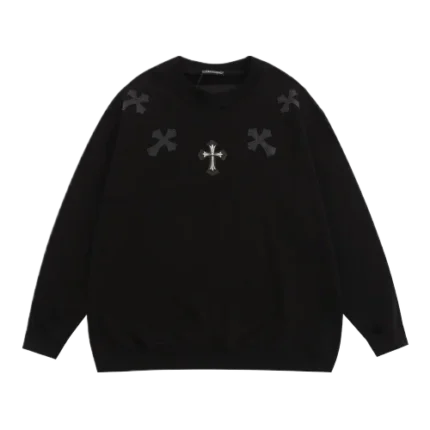 Chrome Hearts 5 Black Leather Patches Sweatshirt