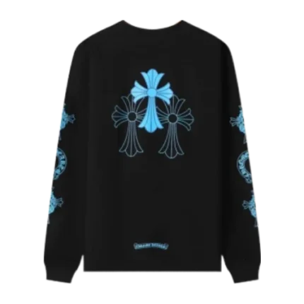 Chrome Hearts Blue Cross Floral Black Long Sleeve T-Shirt