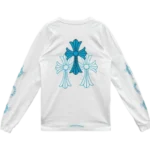 Chrome Hearts Blue Cross Floral White Long Sleeve T-Shirt