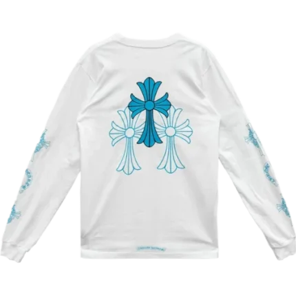 Chrome Hearts Blue Cross Floral White Long Sleeve T-Shirt