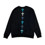 Eye-Catching Chrome Hearts Black Sweater with Multiple Blue Cross Patterns