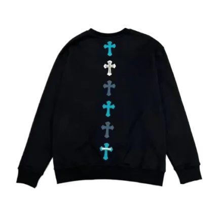 Eye-Catching Chrome Hearts Black Sweater with Multiple Blue Cross Patterns