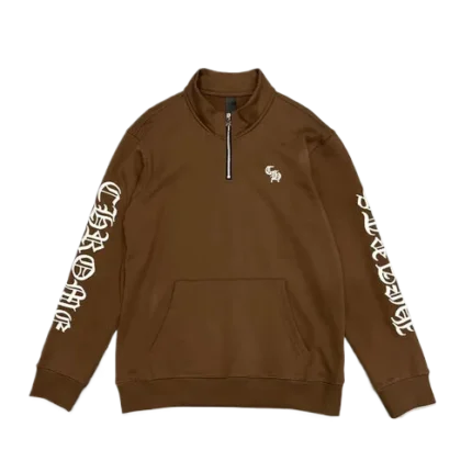 Chrome Hearts Half-Zip Brown Sweatshirt with Detailed Embroidery