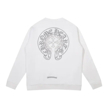 Classic Chrome Hearts 2 Horseshoe Logo White Sweatshirt