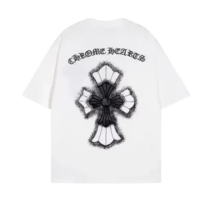 Embroidery Chrome Hearts Leather Cross Patch T-Shirt White