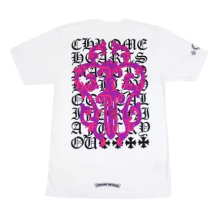 White And Pink Chrome Hearts Shirt Dagger Logo