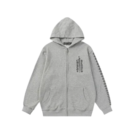 Front Logo Gray Chrome Hearts Hoodie Zip Up