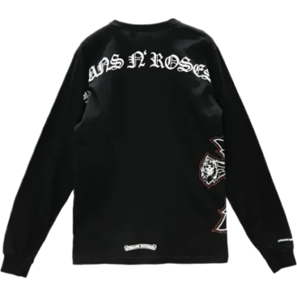 Chrome Hearts Gun N' Roses Black Cross Embroidery Logo Long Sleeve Tee