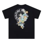 Black Chrome Hearts Logo and Flower Themed T Shirt