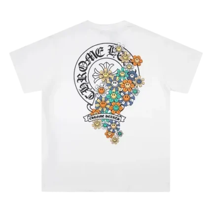 White Shirt Chrome Hearts Logo and Flower Themed