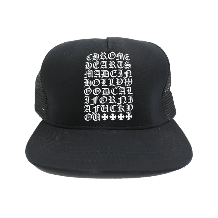 Chrome Hearts FUCK Hollywood Trucker Hat Black