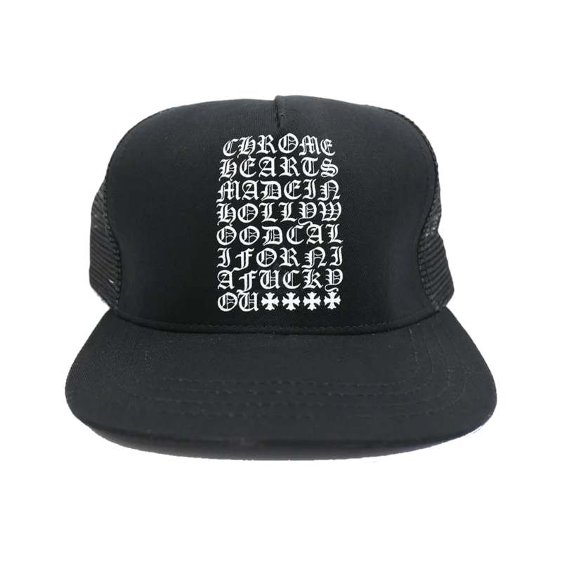 Chrome Hearts FUCK Hollywood Trucker Hat Black