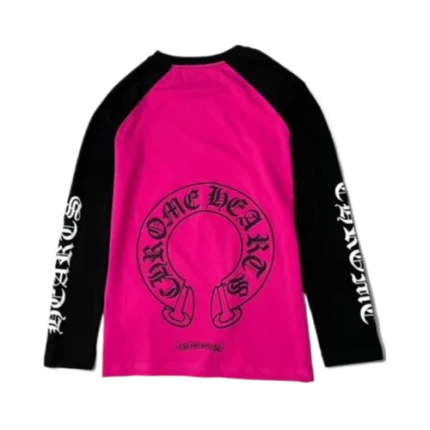 White Neck Logo Chrome Hearts Baseball Long Sleeve Pink Tee