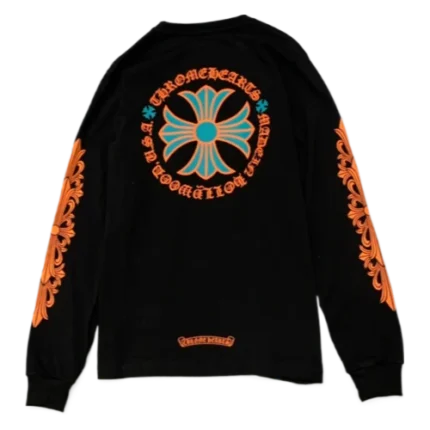 Chrome Hearts Orange Maltese Cross Black Long Sleeve Tee