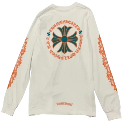 Chrome Hearts Orange Maltese Cross White Long Sleeve T-Shirt