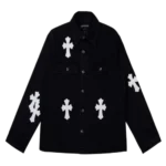 White Leather Cross Patch Denim Jacket