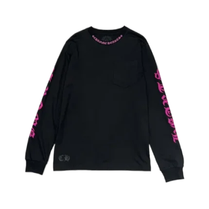 Purple Chrome Hearts Neck Logo Long Sleeve Black Tee