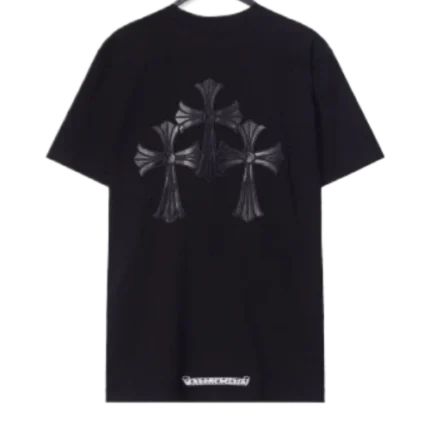 Chrome Hearts 3 Leather Cross Patch Black T-Shirt