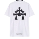 Black Leather Cross White Chrome Hearts T Shirt​