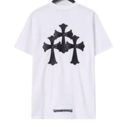 Black Leather Cross White Chrome Hearts T Shirt​