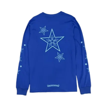 Stylish Chrome Hearts Stars Blue Long Sleeve T-Shirt