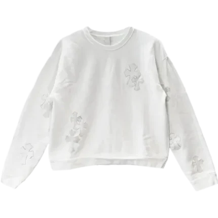 White Sweatshirt Chrome Hearts Leather Cross