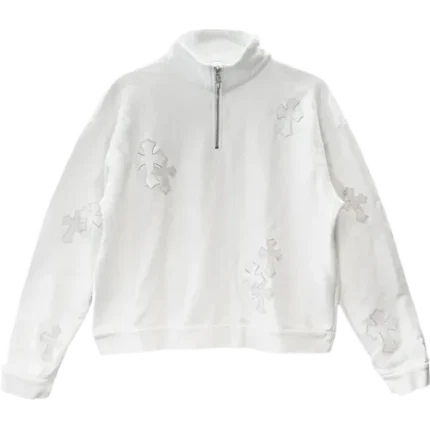 Chrome Hearts White Patent Leather Cross Half Zip Sweatshirt