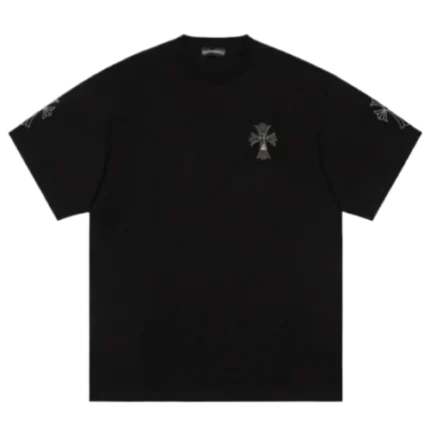 Black Leather Cross Patch Chrome Hearts Tee Shirt