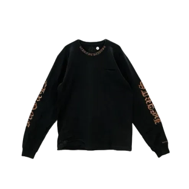 Collar Script Logo In Brown Long Sleeve Tee