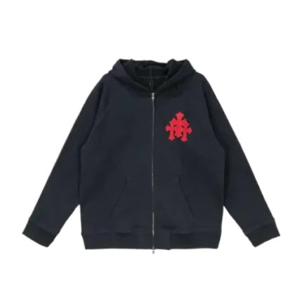 3 Red Cross Black Chrome Heart Hoodie Zip Up