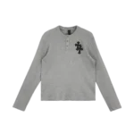Leather Cross Patch Grey Chrome Hearts Long Sleeve​ Tee