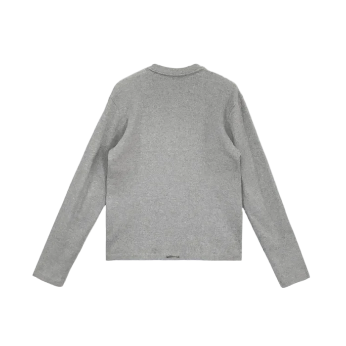Gray Thermal Silver Buttons with Leather Cross Patch Long Sleeve Tshirt 1 transformed