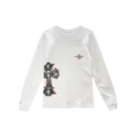 Gun Roses White Cross Embroidery Long Sleeve Tee