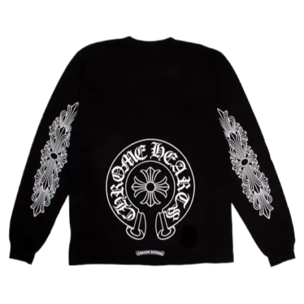 Stylish Chrome Hearts Horseshoe Logo Black Long Sleeve Tee