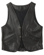 Mens Classic Black Leather Lapel Vest