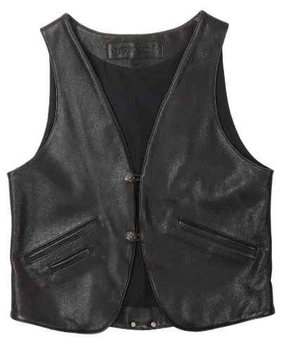 Mens Classic Black Leather Lapel Vest