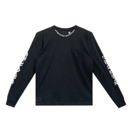 Script Chrome Hearts Neck Logo Long Sleeve Black Tee