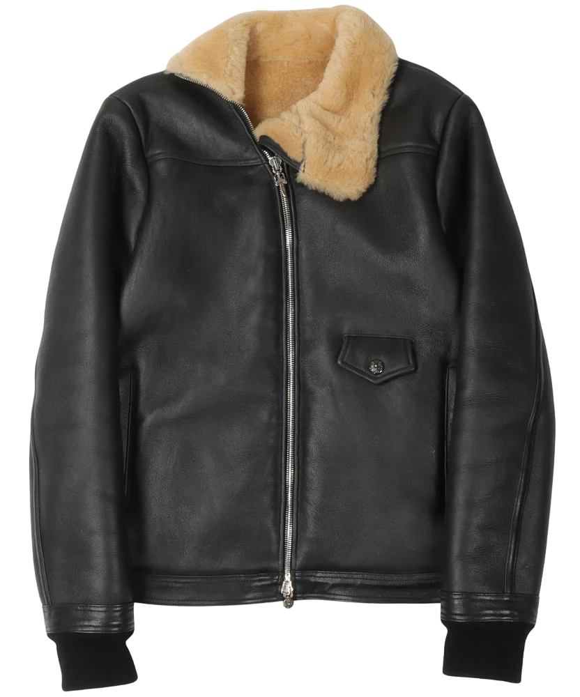 Shearling Leather Bomber Jacket With Fur Collar | Chrome Hearts