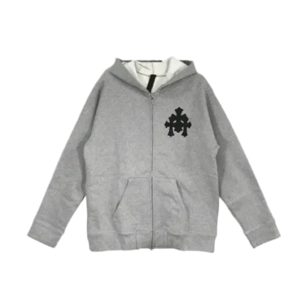 Chrome Heart Grey Hoodie Triple Cross Zip Up