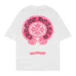 Casual Pink T Shirt Chrome Hearts logo with Dropped Sleeves