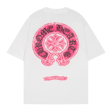 Casual Pink T Shirt Chrome Hearts logo with Dropped Sleeves