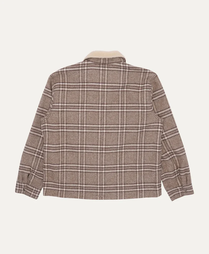 Shearling Collar Zip Up Flannel Jacket