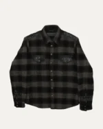 Plaid Quilted Shirt Jacket with Leather Detail