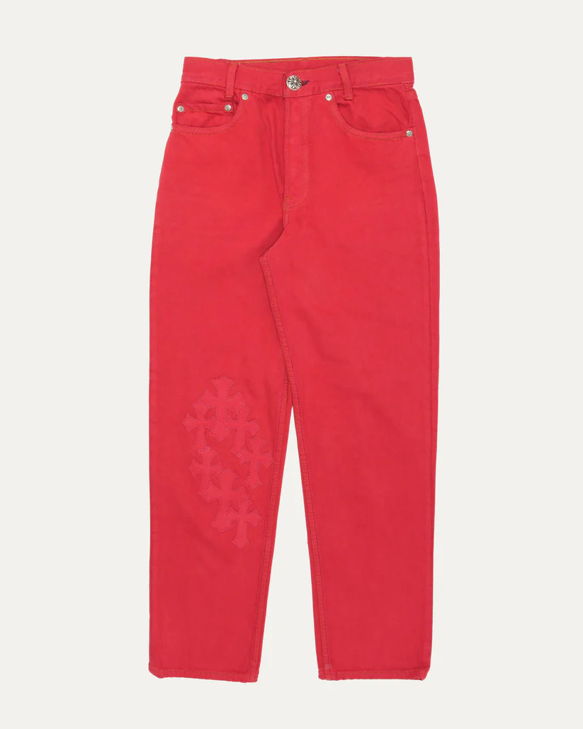 359 Chrome Hearts Cross Patch Jeans Red